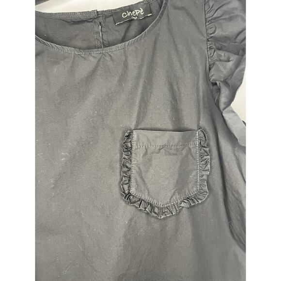 Black Ruffle Cotton Top Womens Medium Flutter Sleeves Romantic Cottagecore Fairy - Picture 6 of 15